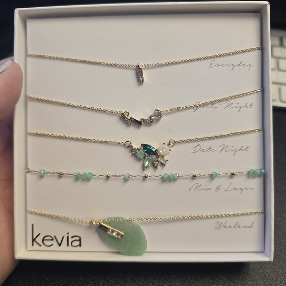 Kevia Jewelry - Kevia Gold-Plated Layered Necklace Set with Green Gem Accents